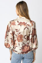 Load image into Gallery viewer, Brown/Cream Floral Puff Slv Blouse