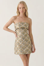 Load image into Gallery viewer, Mustard/Sage Tulip Jacquard Strapless Dress