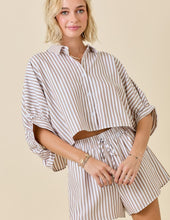 Load image into Gallery viewer, Mocha/White Striped Oversized Shirt w/ Shorts Set