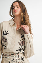 Load image into Gallery viewer, Taupe Embroidered Button Down Shirt + Skirt Set
