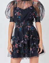 Load image into Gallery viewer, Navy Floral Ruffled Mesh Dress