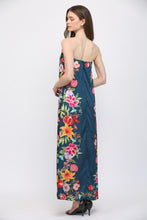 Load image into Gallery viewer, Navy Floral Border Strapless Maxi Dress