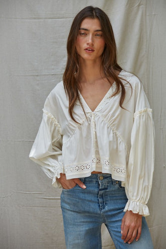 Ivory Eyelet/Lace LS Blouse