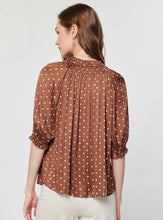 Load image into Gallery viewer, Cocoa Polka Dot Ruffled SS Tie Top