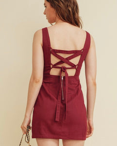 Maroon Lace Up Back Game Day Dress