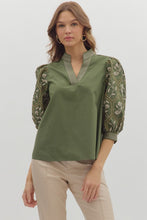 Load image into Gallery viewer, Olive Embroidered Slv V-Neck Top
