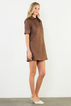 Load image into Gallery viewer, Dark Brown SS Collared Suede Dress (THML)