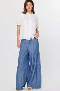 White Lace Collar Button Puff Slv Top
