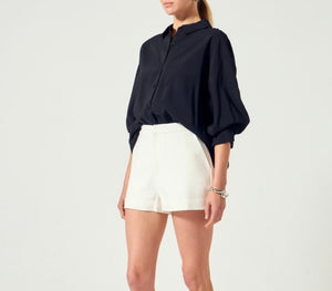 Black Balloon Sleeve SS Blouse