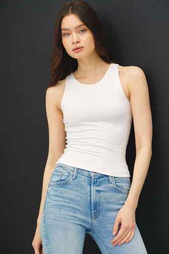Soft + Stretchy White Round Neck Tank Top