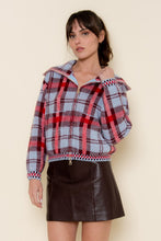 Load image into Gallery viewer, Blue Multi Plaid Knit Zip Sweater