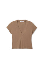 Load image into Gallery viewer, Perfect White Tee Mocha Recycled Cotton V-Neck Tee