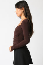 Load image into Gallery viewer, Chocolate Brown LS Wide Neck Top