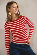 Load image into Gallery viewer, Red Striped Soft LS Sweater Top