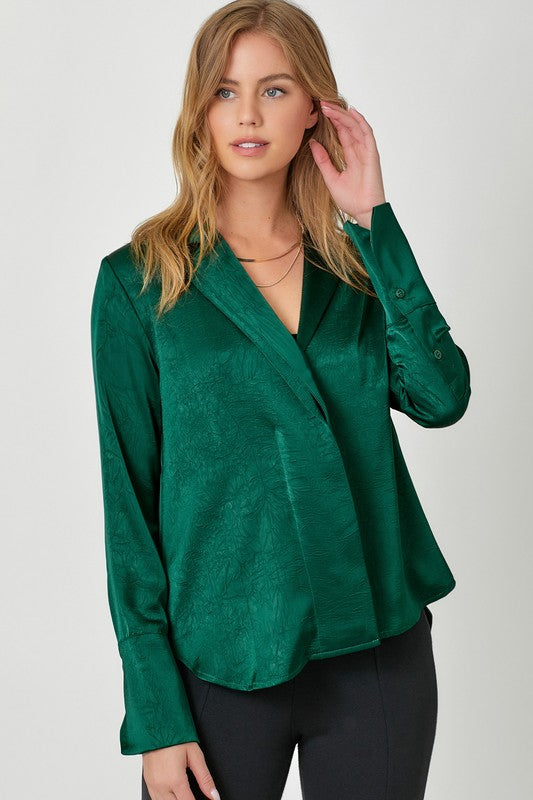 Green French Cuff Silky Blouse