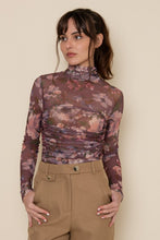 Load image into Gallery viewer, Burgundy Floral Shirring Mock Neck Bodysuit