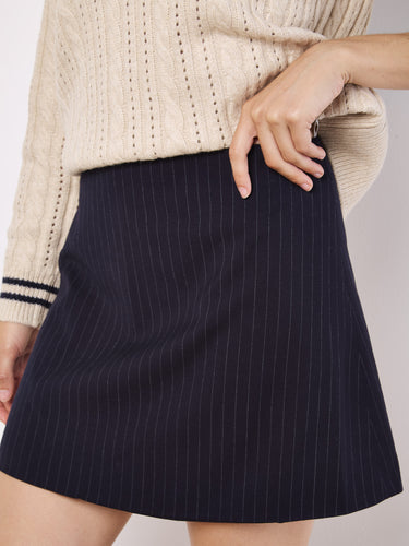 Navy Pinstripe A Line Skirt