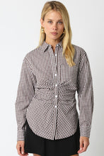 Load image into Gallery viewer, Brown Gingham Button Down Slim Waist Line Shirt