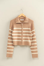 Load image into Gallery viewer, Taupe/White Striped Zip Through Sweater