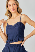 Load image into Gallery viewer, Navy Lace/Ruffle Cami Top