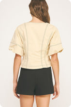 Load image into Gallery viewer, Cream/Black Stitch Puff Slv Top