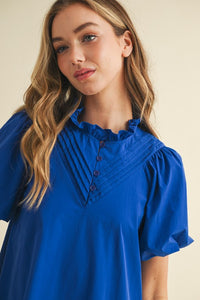 Ruffled Pleat Detail Blouse Royal Blue
