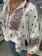 Load image into Gallery viewer, Multi Paisley Print LS Tassel Shirt