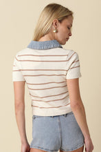 Load image into Gallery viewer, Natural Mocha Stripe SS Knit/Denim Top