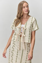 Load image into Gallery viewer, Mint Floral Embroidered Tie Frnt Top