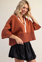 Load image into Gallery viewer, V-Neck Color Trim Sweater Brown