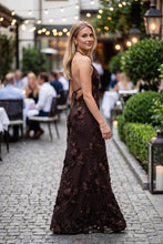Load image into Gallery viewer, Chocolate Brown Embroidered Halter Dress
