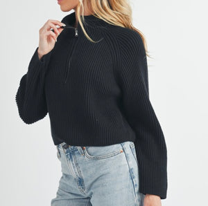 Soft Ribbed Half Zip Sweater Black