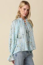 Load image into Gallery viewer, Lt. Blue Yellow Printed Tie Frnt Blouse