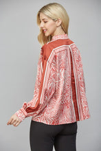 Load image into Gallery viewer, Ivory/Maroon Animal Print LS Satin Blouse