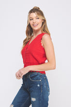 Load image into Gallery viewer, Red Pointelle Scallop Detail Button Up Vest