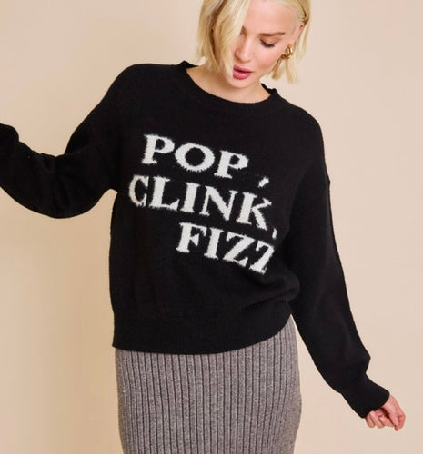 Black “Pop,Clink, Fizz” Sweater