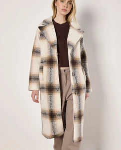 Cream/Brown Large Scaled Check Oversized Coat