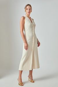 Ivory Knit Collared Midi Dress