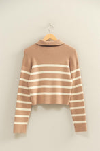 Load image into Gallery viewer, Taupe/White Striped Zip Through Sweater