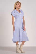 Load image into Gallery viewer, Blue Striped SS Collared Button Midi Dress