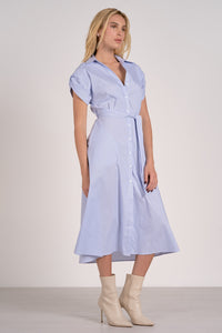 Blue Striped SS Collared Button Midi Dress