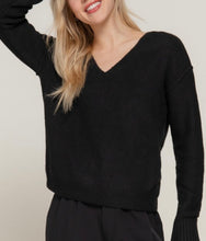 Load image into Gallery viewer, Black V-Neck Raised Seam Detail Sweater