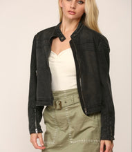 Load image into Gallery viewer, Washed Black Denim Biker Jacket