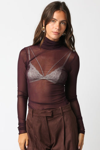 Maroon LS Mesh Top