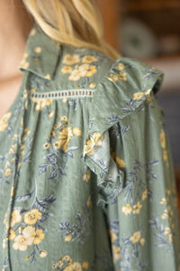 Sage Tassel LS Printed Blouse
