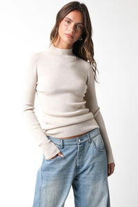 Oatmeal Mock Neck LS Sweater