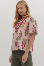 Load image into Gallery viewer, Ecru/Maroon Floral Puff Slv Top