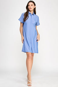 Blue Striped SS Shirt Dress