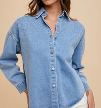 Load image into Gallery viewer, Light Denim Rhinestone Embellished Oversized Shirt