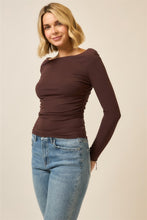 Load image into Gallery viewer, Brown Ruched Drop Shoulder LS Top